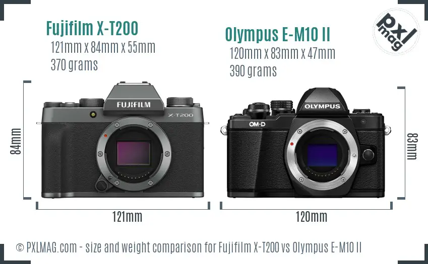 Fujifilm X-T200 vs Olympus E-M10 II size comparison