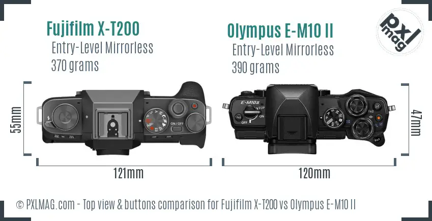 Fujifilm X-T200 vs Olympus E-M10 II top view buttons comparison