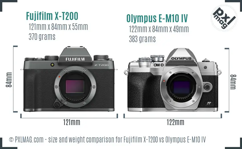 Fujifilm X-T200 vs Olympus E-M10 IV size comparison