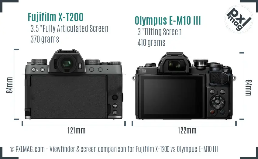 Fujifilm X-T200 vs Olympus E-M10 III Screen and Viewfinder comparison
