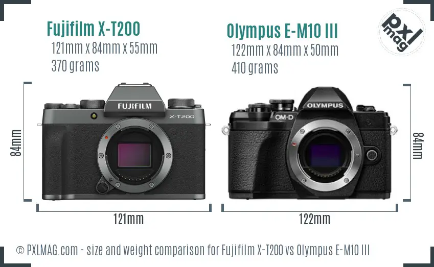 Fujifilm X-T200 vs Olympus E-M10 III size comparison