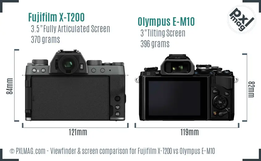 Fujifilm X-T200 vs Olympus E-M10 Screen and Viewfinder comparison
