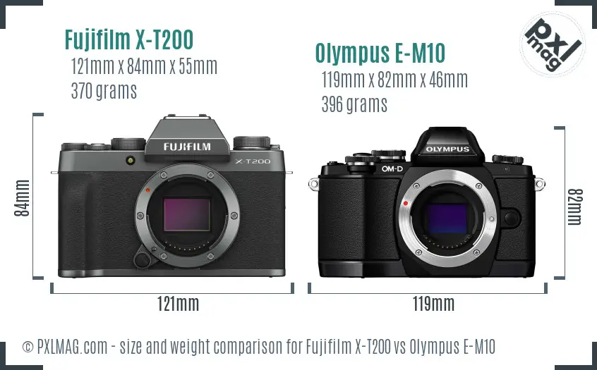 Fujifilm X-T200 vs Olympus E-M10 size comparison