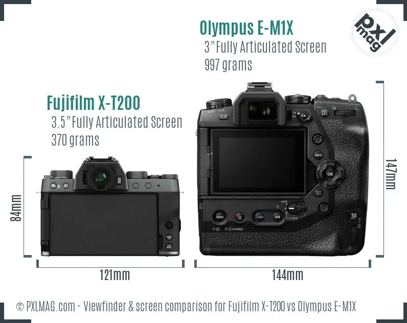 Fujifilm X-T200 vs Olympus E-M1X Screen and Viewfinder comparison