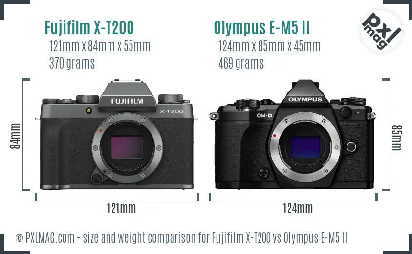 Fujifilm X-T200 vs Olympus E-M5 II size comparison Fujifilm X-T200 vs Olympus E-M5 II size comparison