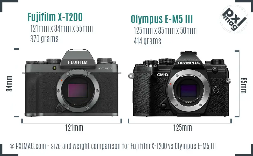 Fujifilm X-T200 vs Olympus E-M5 III size comparison