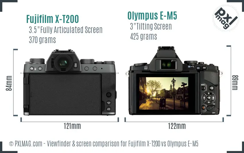 Fujifilm X-T200 vs Olympus E-M5 Screen and Viewfinder comparison