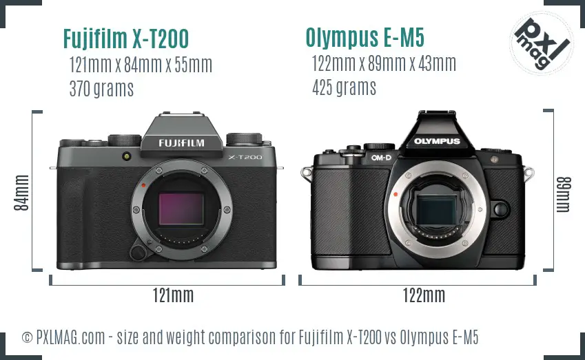 Fujifilm X-T200 vs Olympus E-M5 size comparison