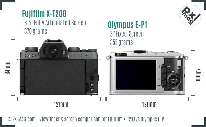 Fujifilm X-T200 vs Olympus E-P1 Screen and Viewfinder comparison