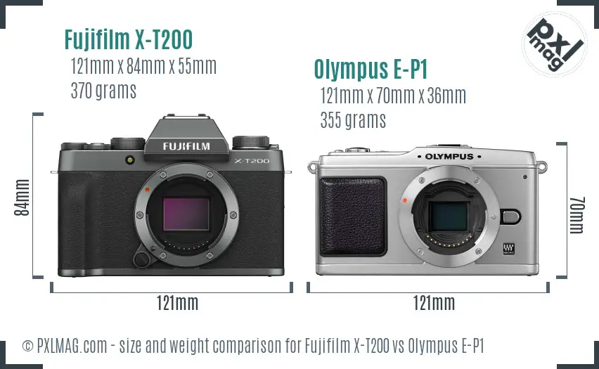 Fujifilm X-T200 vs Olympus E-P1 size comparison