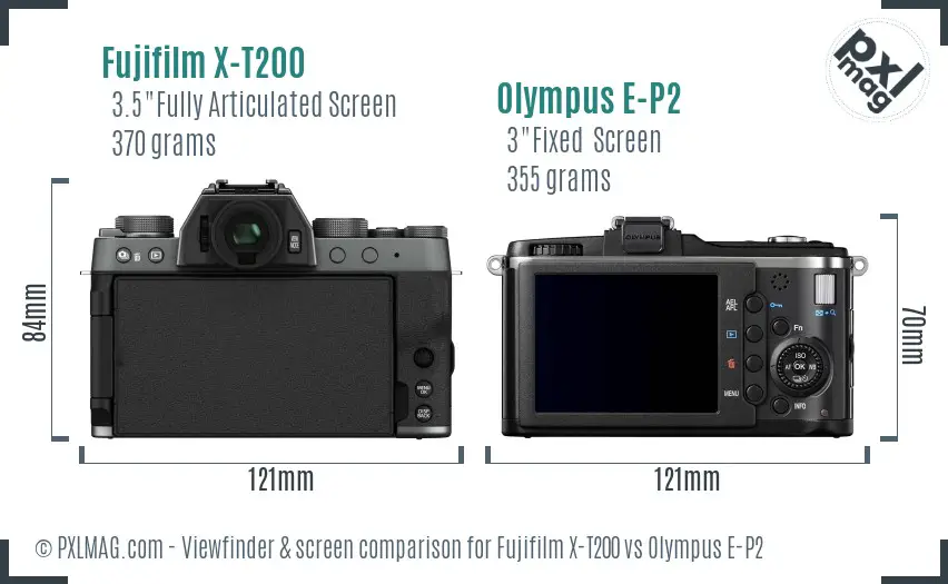 Fujifilm X-T200 vs Olympus E-P2 Screen and Viewfinder comparison