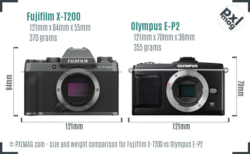 Fujifilm X-T200 vs Olympus E-P2 size comparison