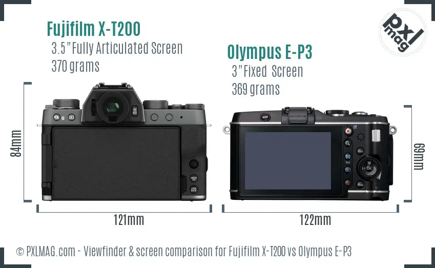 Fujifilm X-T200 vs Olympus E-P3 Screen and Viewfinder comparison