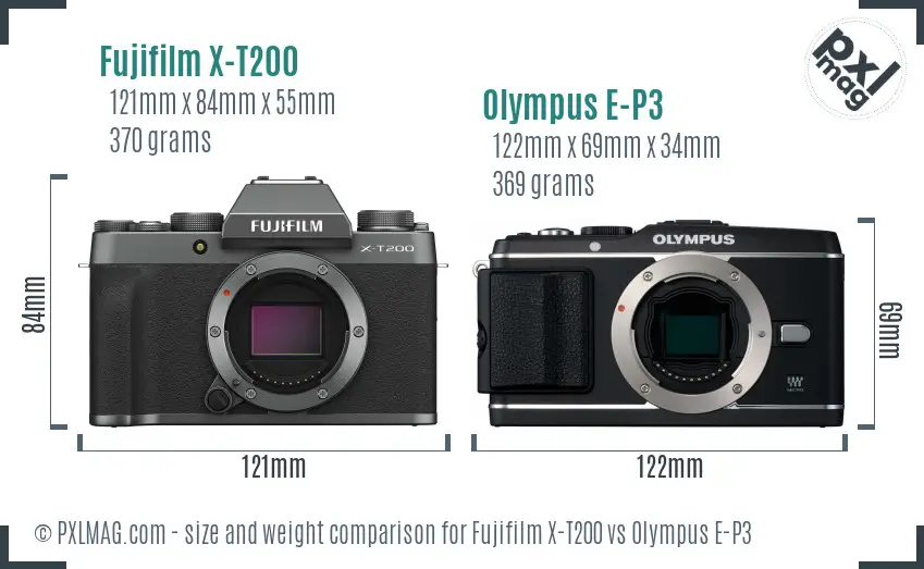 Fujifilm X-T200 vs Olympus E-P3 size comparison