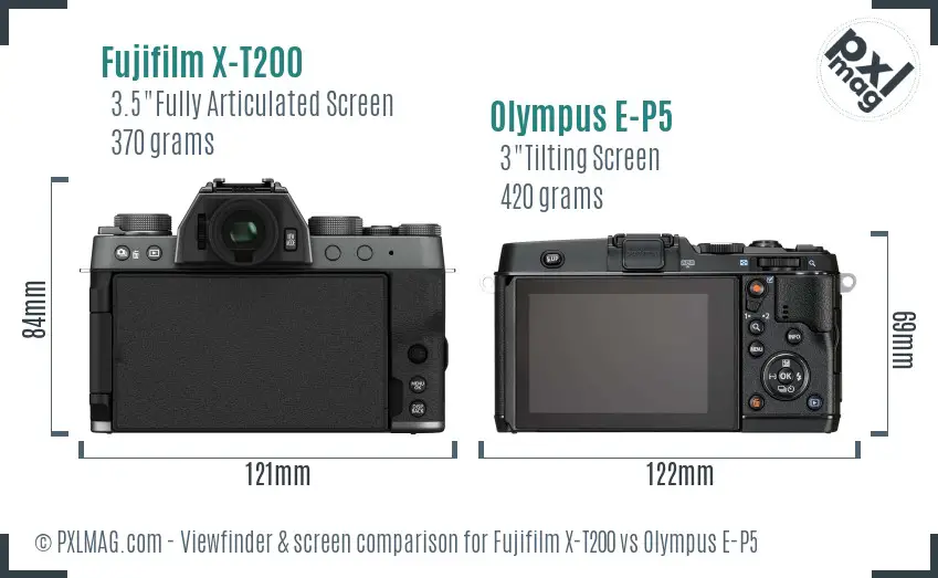Fujifilm X-T200 vs Olympus E-P5 Screen and Viewfinder comparison