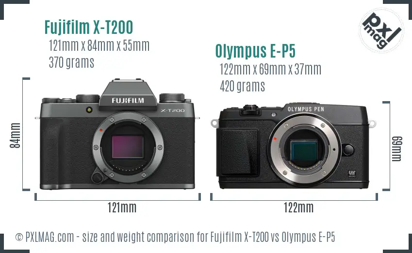 Fujifilm X-T200 vs Olympus E-P5 size comparison