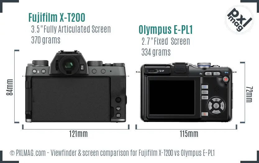 Fujifilm X-T200 vs Olympus E-PL1 Screen and Viewfinder comparison