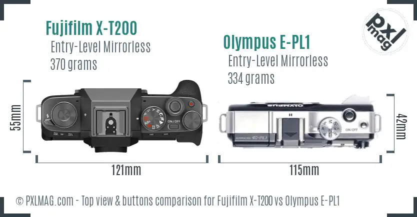 Fujifilm X-T200 vs Olympus E-PL1 top view buttons comparison
