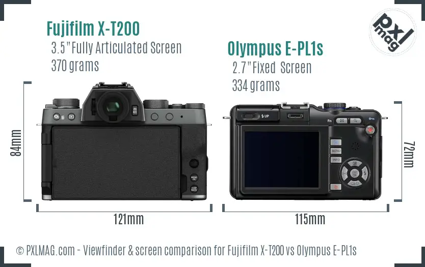 Fujifilm X-T200 vs Olympus E-PL1s Screen and Viewfinder comparison