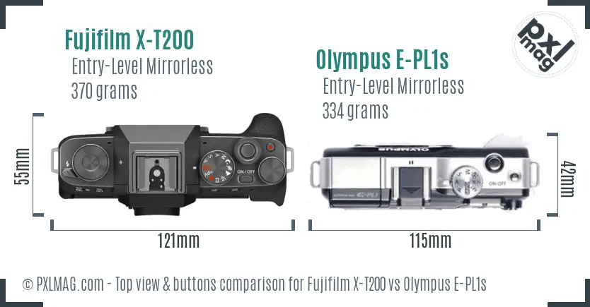 Fujifilm X-T200 vs Olympus E-PL1s top view buttons comparison