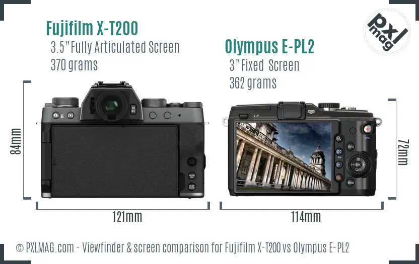 Fujifilm X-T200 vs Olympus E-PL2 Screen and Viewfinder comparison