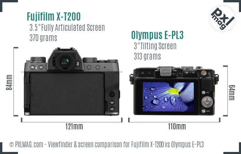 Fujifilm X-T200 vs Olympus E-PL3 Screen and Viewfinder comparison