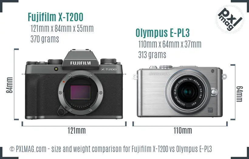 Fujifilm X-T200 vs Olympus E-PL3 size comparison