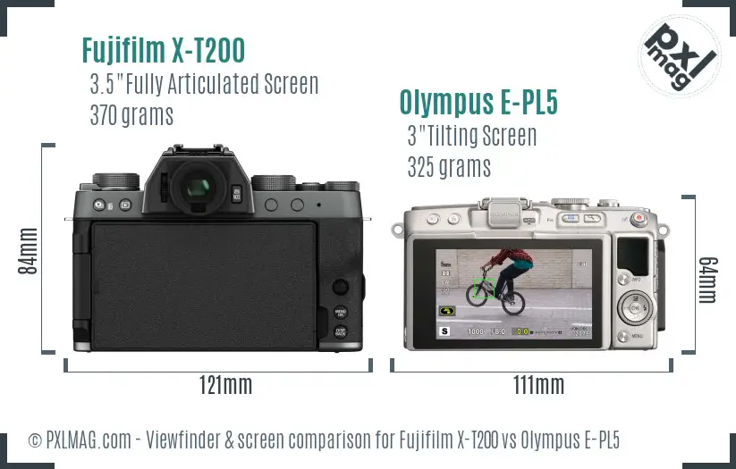 Fujifilm X-T200 vs Olympus E-PL5 Screen and Viewfinder comparison