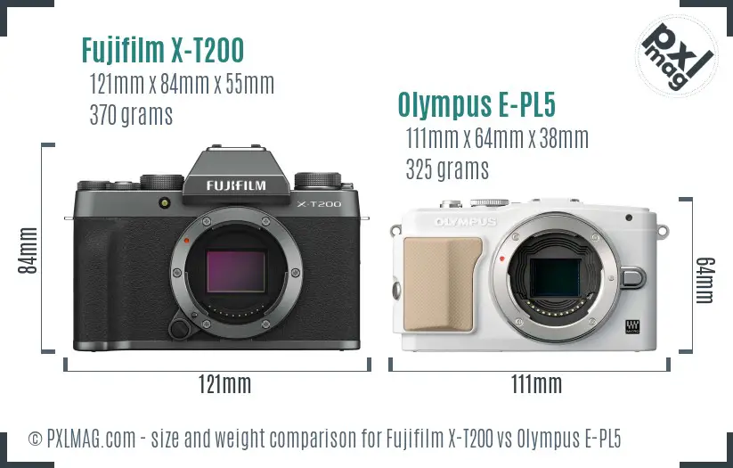 Fujifilm X-T200 vs Olympus E-PL5 size comparison