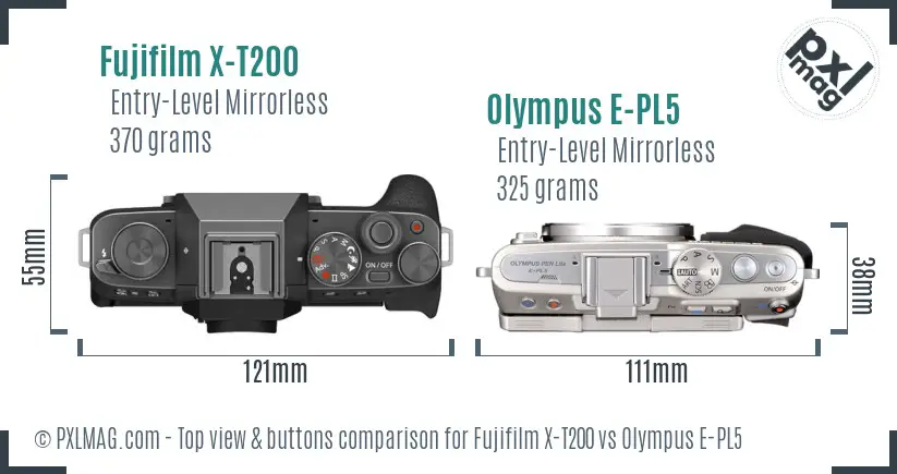 Fujifilm X-T200 vs Olympus E-PL5 top view buttons comparison