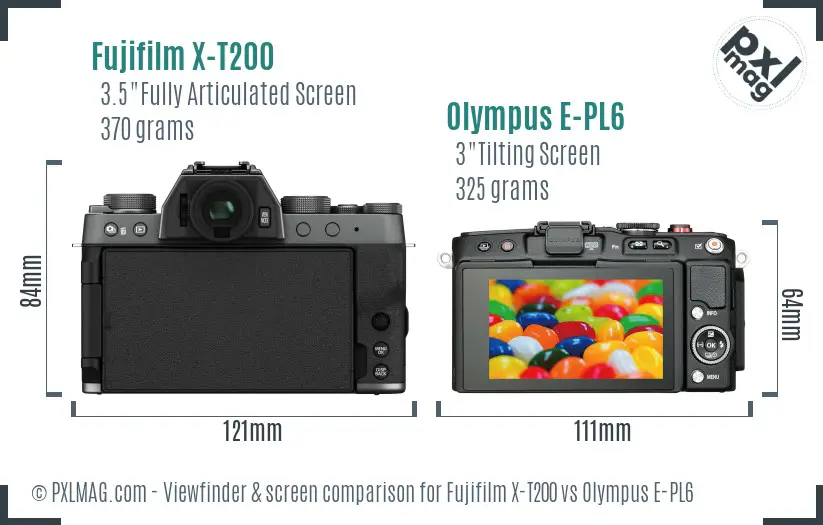 Fujifilm X-T200 vs Olympus E-PL6 Screen and Viewfinder comparison