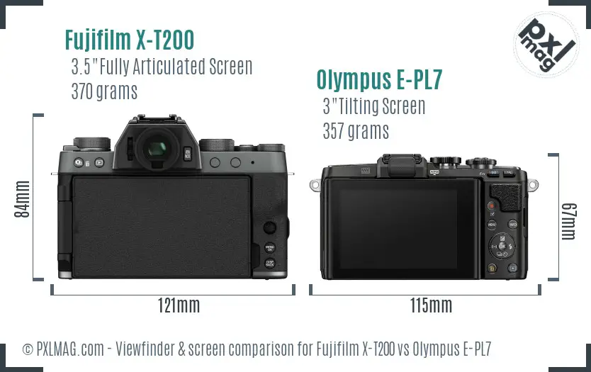 Fujifilm X-T200 vs Olympus E-PL7 Screen and Viewfinder comparison