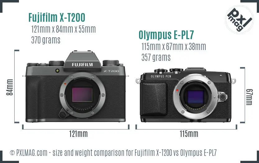 Fujifilm X-T200 vs Olympus E-PL7 size comparison