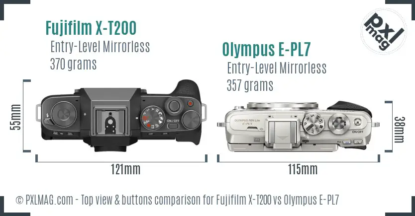 Fujifilm X-T200 vs Olympus E-PL7 top view buttons comparison