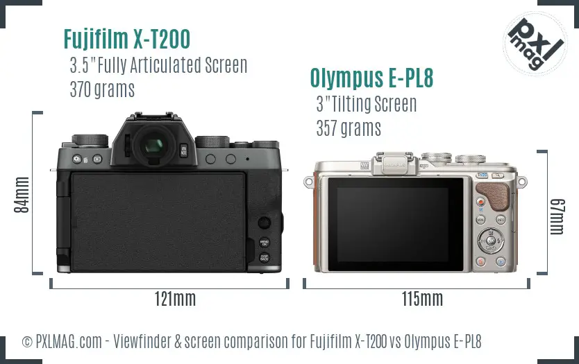 Fujifilm X-T200 vs Olympus E-PL8 Screen and Viewfinder comparison