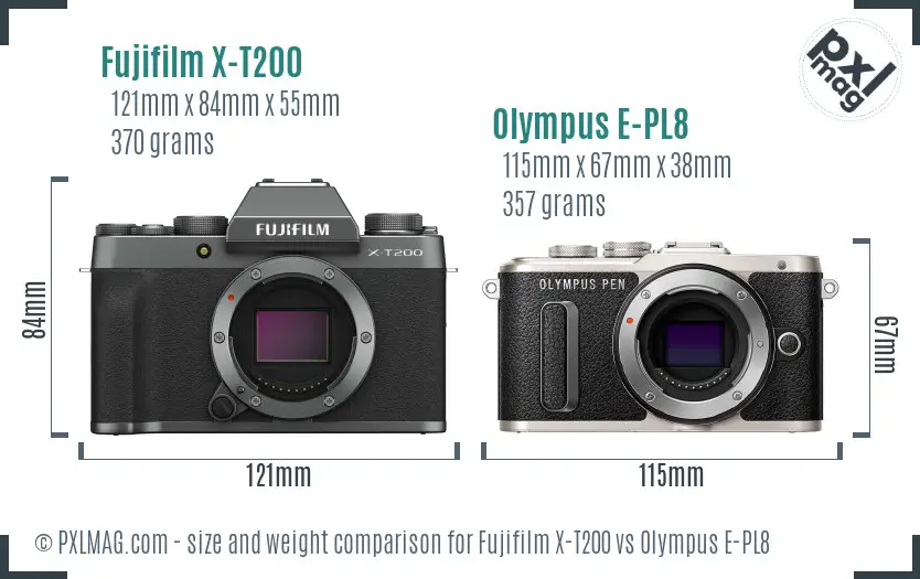 Fujifilm X-T200 vs Olympus E-PL8 size comparison