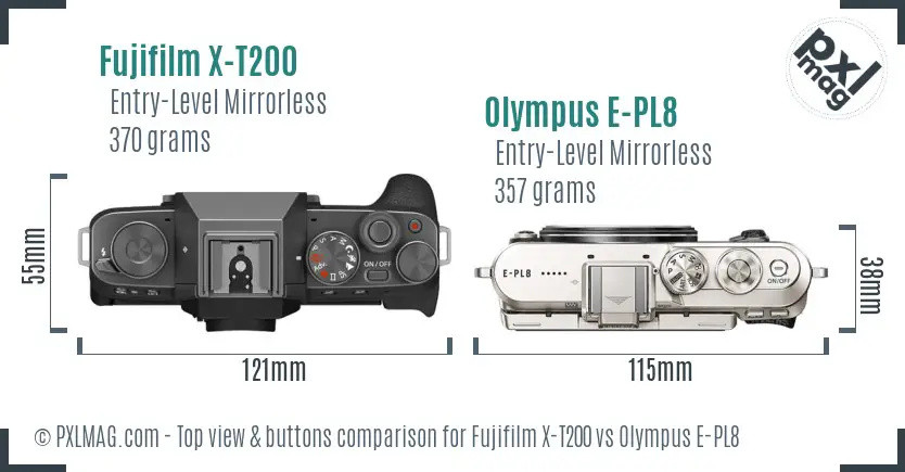 Fujifilm X-T200 vs Olympus E-PL8 top view buttons comparison