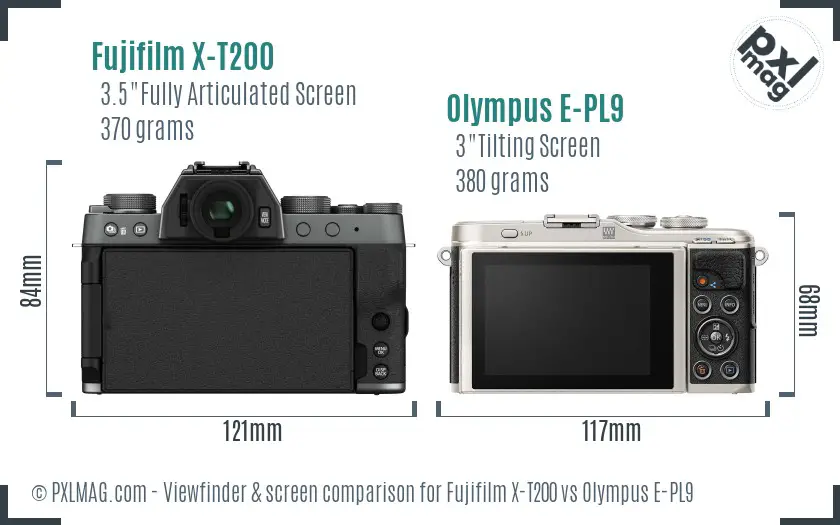 Fujifilm X-T200 vs Olympus E-PL9 Screen and Viewfinder comparison