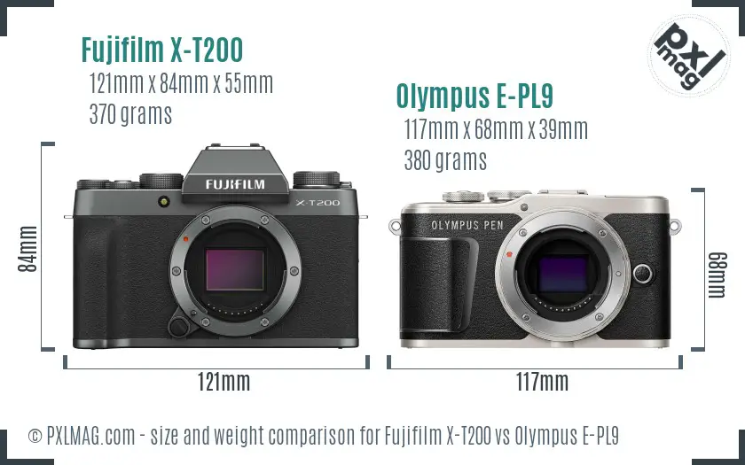 Fujifilm X-T200 vs Olympus E-PL9 size comparison
