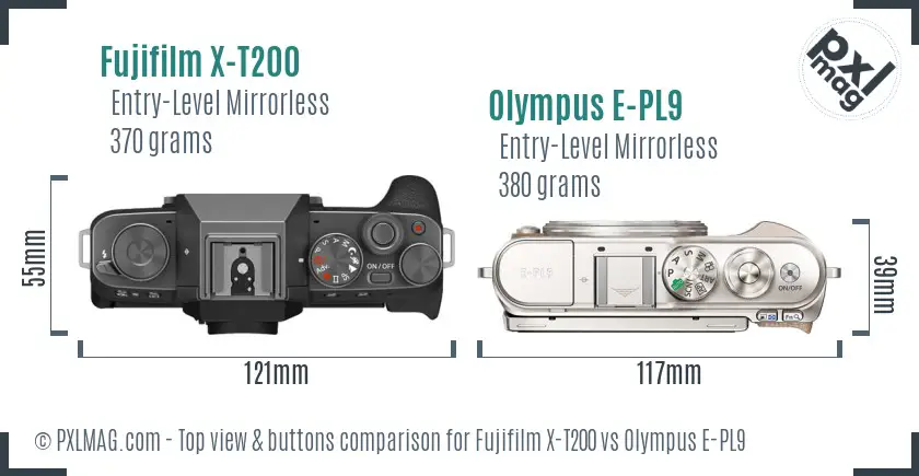 Fujifilm X-T200 vs Olympus E-PL9 top view buttons comparison