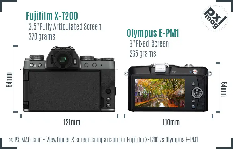 Fujifilm X-T200 vs Olympus E-PM1 Screen and Viewfinder comparison
