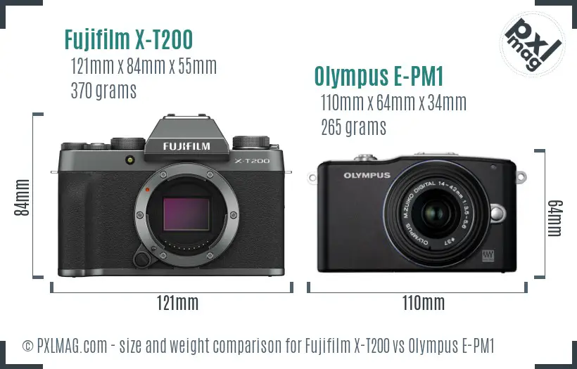 Fujifilm X-T200 vs Olympus E-PM1 size comparison