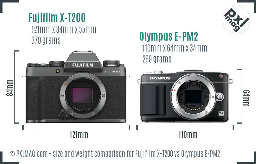 Fujifilm X-T200 vs Olympus E-PM2 size comparison