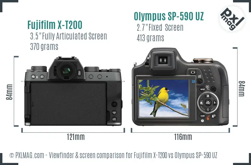 Fujifilm X-T200 vs Olympus SP-590 UZ Screen and Viewfinder comparison
