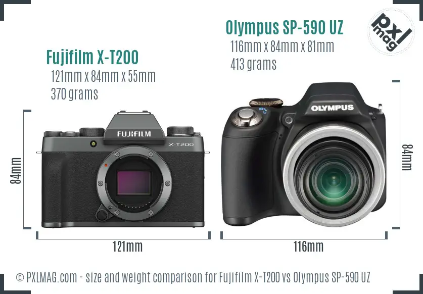 Fujifilm X-T200 vs Olympus SP-590 UZ size comparison