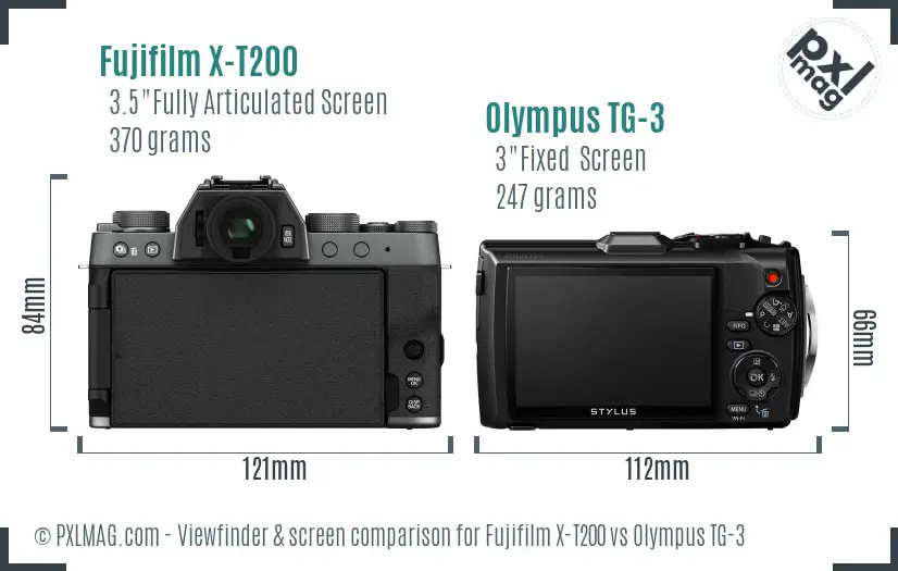 Fujifilm X-T200 vs Olympus TG-3 Screen and Viewfinder comparison