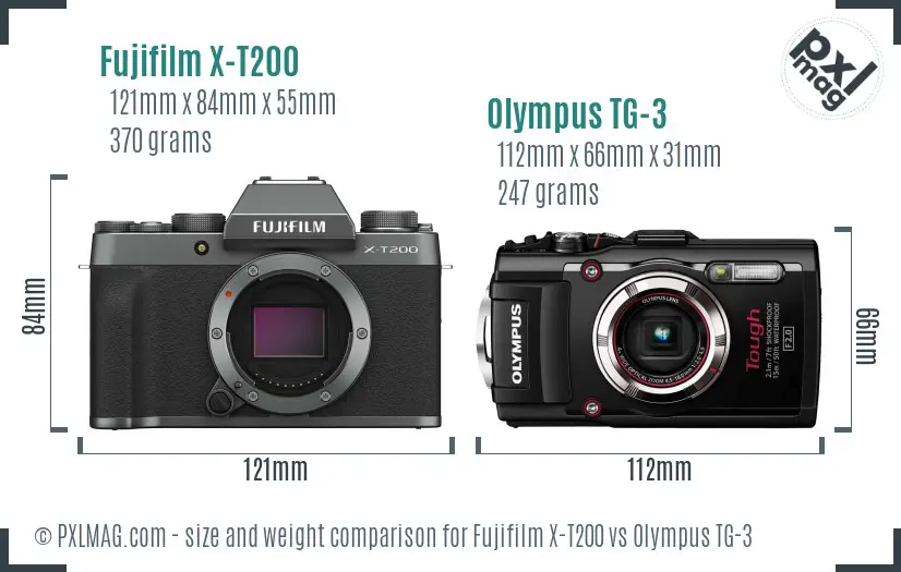 Fujifilm X-T200 vs Olympus TG-3 size comparison