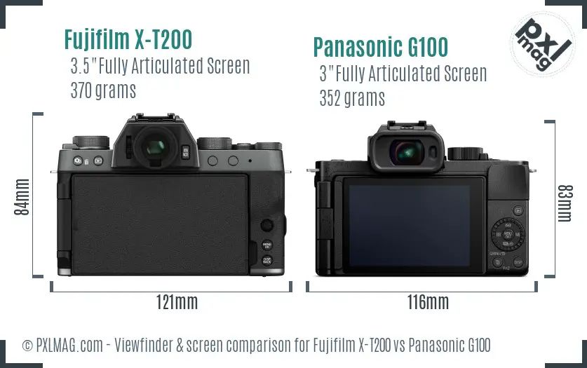 Fujifilm X-T200 vs Panasonic G100 Screen and Viewfinder comparison