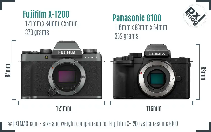 Fujifilm X-T200 vs Panasonic G100 size comparison