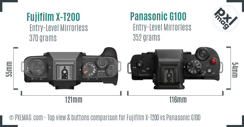 Fujifilm X-T200 vs Panasonic G100 top view buttons comparison